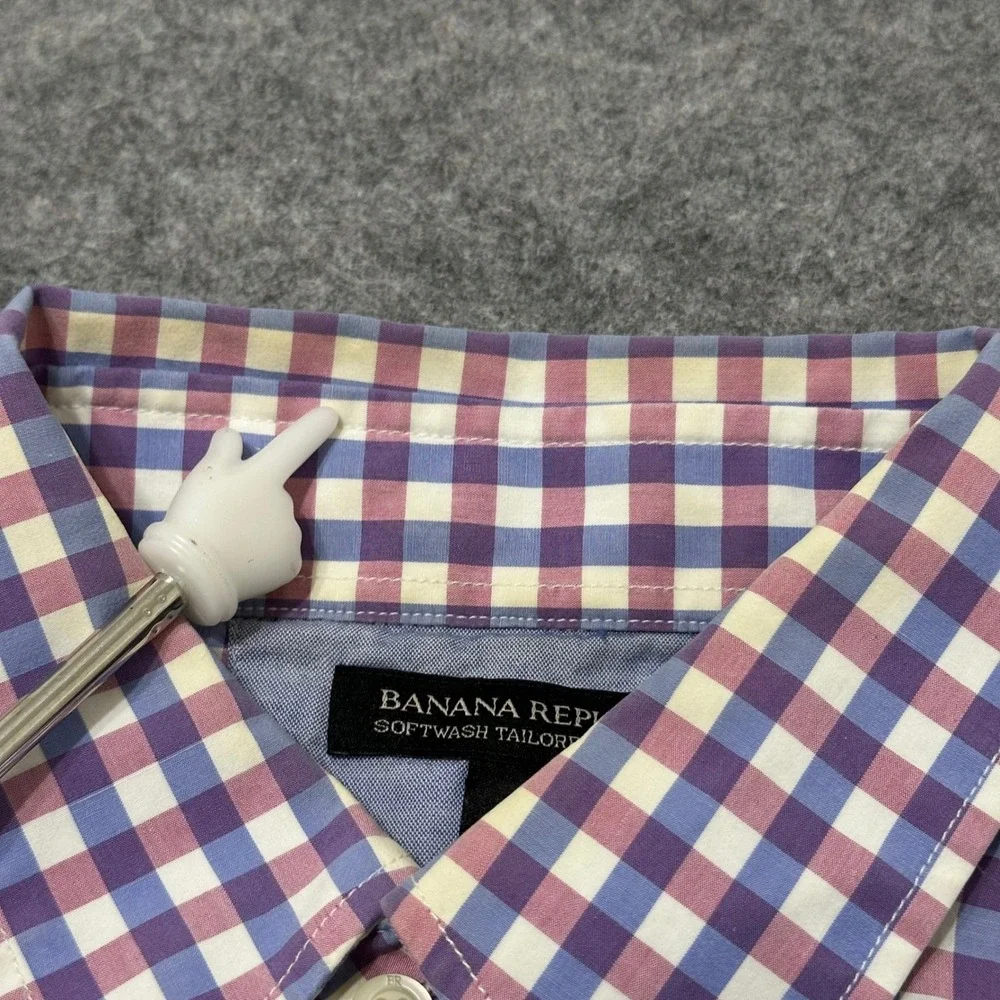 Banana Republic Button Down Shirt Mens Small Purple Gingham Softwash Slim Fit